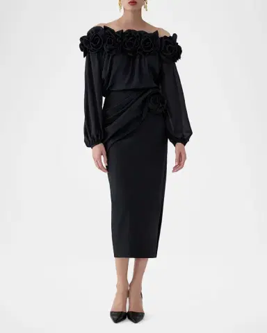 Carolina Herrera Draped Rose Slit Midi Skirt | Thumbnail 2 Carolina Herrera Draped Rose Slit Midi Skirt | Thumbnail 2