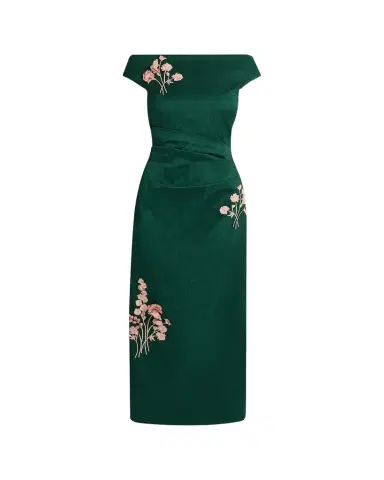 Erdem Off-The-Shoulder Embroidered Textured Satin Midi Dress | Thumbnail 1 Erdem Off-The-Shoulder Embroidered Textured Satin Midi Dress | Thumbnail 1