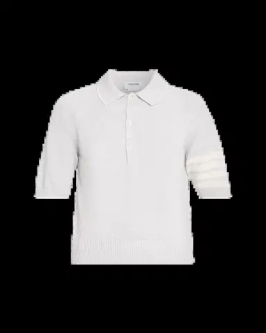 Thom Browne Men's Linen Cotton -Bar Polo Shirt | Thumbnail 2 Thom Browne Men's Linen Cotton -Bar Polo Shirt | Thumbnail 2