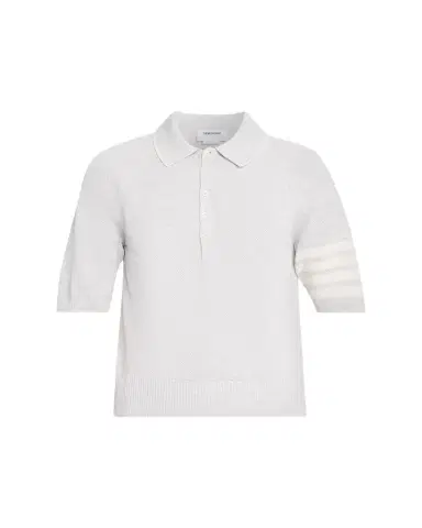 Thom Browne Men's Linen Cotton -Bar Polo Shirt | Thumbnail 1 Thom Browne Men's Linen Cotton -Bar Polo Shirt | Thumbnail 1