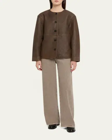 OFFICINE GÉNÉRALE Linnea Washed-Effect Lambskin Leather Jacket | Thumbnail 2 OFFICINE GÉNÉRALE Linnea Washed-Effect Lambskin Leather Jacket | Thumbnail 2