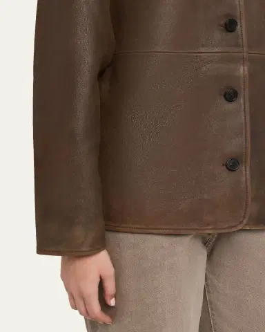 OFFICINE GÉNÉRALE Linnea Washed-Effect Lambskin Leather Jacket | Thumbnail 5 OFFICINE GÉNÉRALE Linnea Washed-Effect Lambskin Leather Jacket | Thumbnail 5