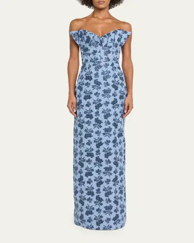Markarian Rita Strapless Pleated Ruffle Bouquet Jacquard Column Gown | Thumbnail 2 Markarian Rita Strapless Pleated Ruffle Bouquet Jacquard Column Gown | Thumbnail 2