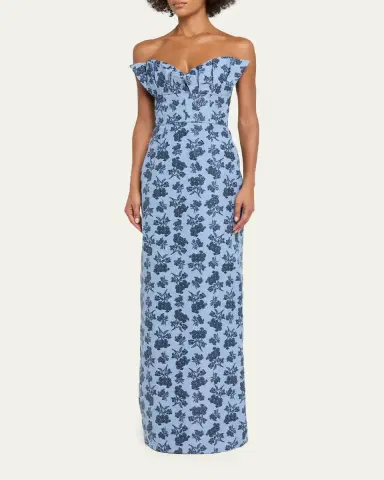 Markarian Rita Strapless Pleated Ruffle Bouquet Jacquard Column Gown | Thumbnail 4 Markarian Rita Strapless Pleated Ruffle Bouquet Jacquard Column Gown | Thumbnail 4