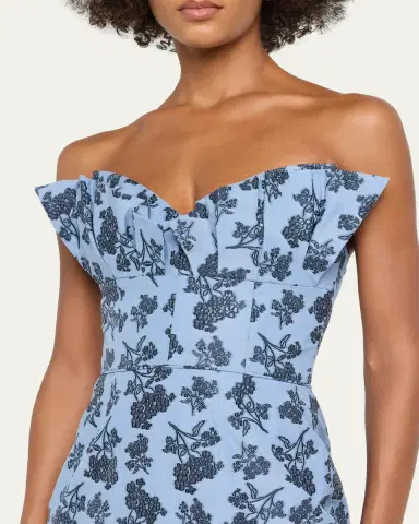 Markarian Rita Strapless Pleated Ruffle Bouquet Jacquard Column Gown | Thumbnail 5 Markarian Rita Strapless Pleated Ruffle Bouquet Jacquard Column Gown | Thumbnail 5