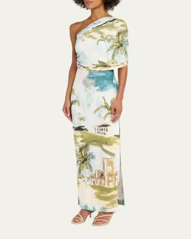 Oscar de la Renta One-Shoulder Drape Dominican Landscape Jersey Gown | Thumbnail 4 Oscar de la Renta One-Shoulder Drape Dominican Landscape Jersey Gown | Thumbnail 4