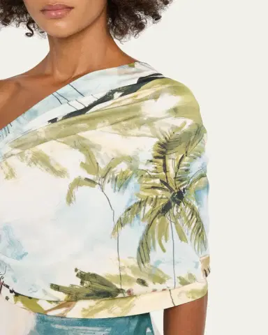 Oscar de la Renta One-Shoulder Drape Dominican Landscape Jersey Gown | Thumbnail 5 Oscar de la Renta One-Shoulder Drape Dominican Landscape Jersey Gown | Thumbnail 5