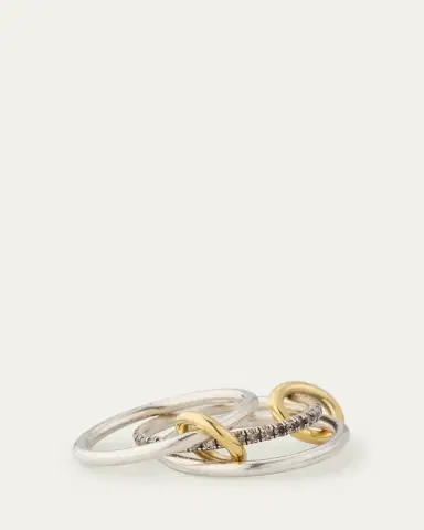 Spinelli Kilcollin Sonny SG Gris Thin 3-Linked Ring in Sterling Silver and Gray Pave Diamonds with Yellow Gold Connectors | Thumbnail 4 Spinelli Kilcollin Sonny SG Gris Thin 3-Linked Ring in Sterling Silver and Gray Pave Diamonds with Yellow Gold Connectors | Thumbnail 4