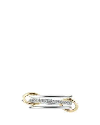 Spinelli Kilcollin Sonny SG Gris Thin 3-Linked Ring in Sterling Silver and Gray Pave Diamonds with Yellow Gold Connectors | Thumbnail 1 Spinelli Kilcollin Sonny SG Gris Thin 3-Linked Ring in Sterling Silver and Gray Pave Diamonds with Yellow Gold Connectors | Thumbnail 1