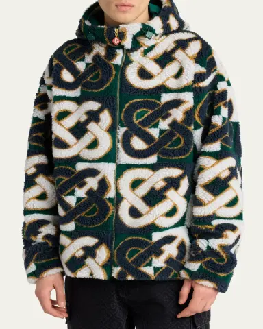 Casablanca Men's Check Monogram Hooded Fleece Jacket | Thumbnail 4 Casablanca Men's Check Monogram Hooded Fleece Jacket | Thumbnail 4