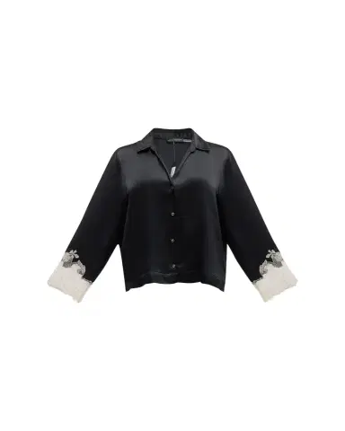 Josie Natori Lolita Cropped Lace-Trim Charmeuse Pajama Set | Thumbnail 1 Josie Natori Lolita Cropped Lace-Trim Charmeuse Pajama Set | Thumbnail 1
