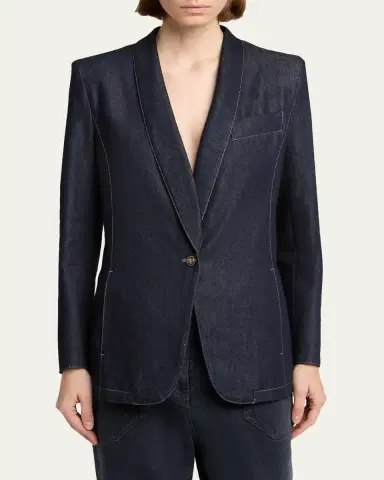 Giorgio Armani Single-Button Denim Blazer | Thumbnail 4 Giorgio Armani Single-Button Denim Blazer | Thumbnail 4