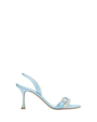 Manolo Blahnik 90mm Zutosan Satin Embellished Buckle Slingback Sandals | Thumbnail 1 Manolo Blahnik 90mm Zutosan Satin Embellished Buckle Slingback Sandals | Thumbnail 1