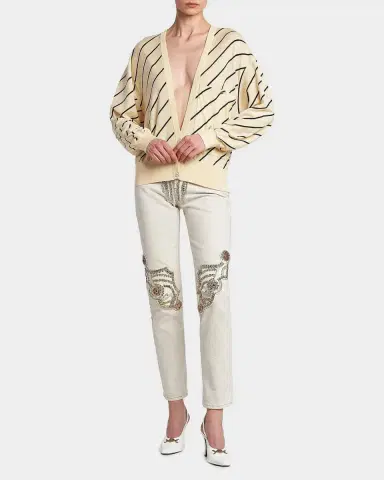 Versace Jeans Couture La Vacanza Bias Striped Wool Oversized Cardigan | Thumbnail 2 Versace Jeans Couture La Vacanza Bias Striped Wool Oversized Cardigan | Thumbnail 2