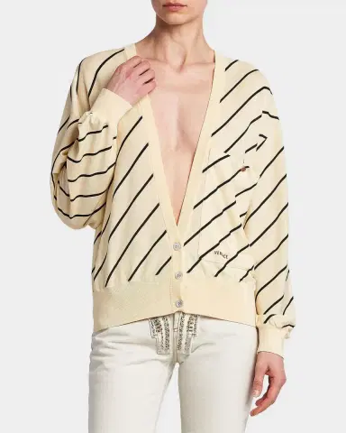 Versace Jeans Couture La Vacanza Bias Striped Wool Oversized Cardigan | Thumbnail 4 Versace Jeans Couture La Vacanza Bias Striped Wool Oversized Cardigan | Thumbnail 4