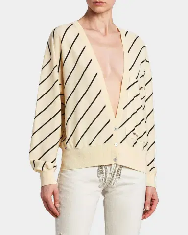Versace Jeans Couture La Vacanza Bias Striped Wool Oversized Cardigan | Thumbnail 6 Versace Jeans Couture La Vacanza Bias Striped Wool Oversized Cardigan | Thumbnail 6