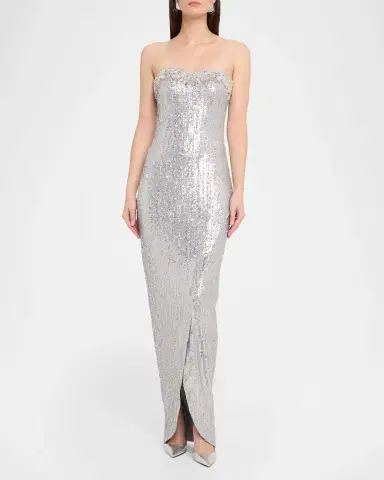 Pamella Roland Strapless Sequined Column Gown | Thumbnail 2 Pamella Roland Strapless Sequined Column Gown | Thumbnail 2