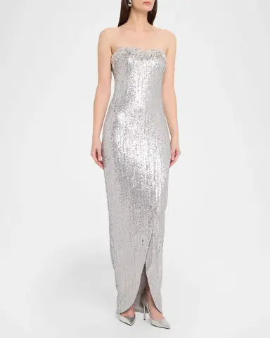 Pamella Roland Strapless Sequined Column Gown | Thumbnail 4 Pamella Roland Strapless Sequined Column Gown | Thumbnail 4