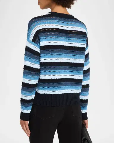 Autumn Cashmere Gradient Striped Pointelle Cotton Sweater | Thumbnail 3 Autumn Cashmere Gradient Striped Pointelle Cotton Sweater | Thumbnail 3