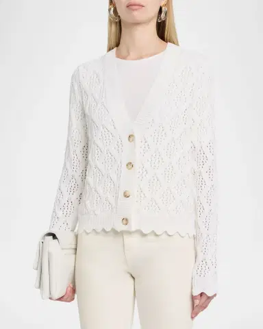 Autumn Cashmere Scalloped Pointelle Diamond Knit Cardigan | Thumbnail 4 Autumn Cashmere Scalloped Pointelle Diamond Knit Cardigan | Thumbnail 4