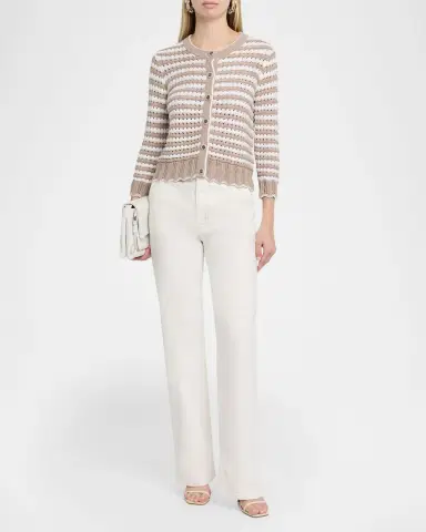 Autumn Cashmere Striped Pointelle-Knit Cotton Cardigan | Thumbnail 2 Autumn Cashmere Striped Pointelle-Knit Cotton Cardigan | Thumbnail 2