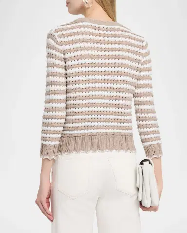 Autumn Cashmere Striped Pointelle-Knit Cotton Cardigan | Thumbnail 3 Autumn Cashmere Striped Pointelle-Knit Cotton Cardigan | Thumbnail 3