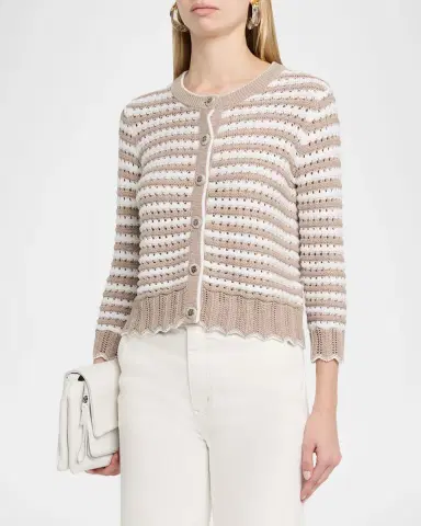 Autumn Cashmere Striped Pointelle-Knit Cotton Cardigan | Thumbnail 4 Autumn Cashmere Striped Pointelle-Knit Cotton Cardigan | Thumbnail 4