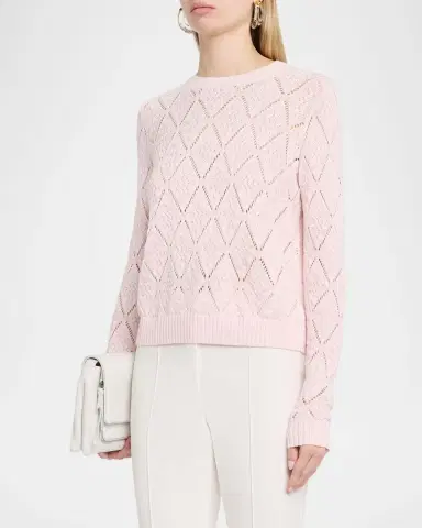 Autumn Cashmere Crewneck Diamond Stitch Cotton Sweater | Thumbnail 4 Autumn Cashmere Crewneck Diamond Stitch Cotton Sweater | Thumbnail 4
