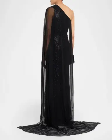 Pamella Roland Mixed Sized Sequin Column Gown with Cape | Thumbnail 3 Pamella Roland Mixed Sized Sequin Column Gown with Cape | Thumbnail 3