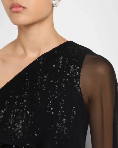 Pamella Roland Mixed Sized Sequin Column Gown with Cape | Thumbnail 5 Pamella Roland Mixed Sized Sequin Column Gown with Cape | Thumbnail 5