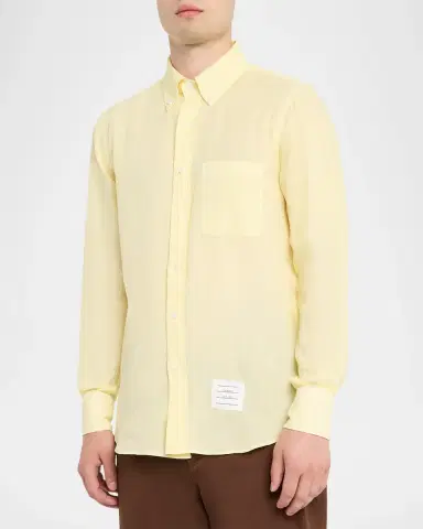 Thom Browne Men's Linen Garment Dyed Button-Down Shirt | Thumbnail 4 Thom Browne Men's Linen Garment Dyed Button-Down Shirt | Thumbnail 4