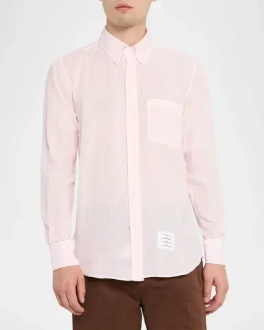 Thom Browne Men's Linen Garment Dyed Button-Down Shirt | Thumbnail 4 Thom Browne Men's Linen Garment Dyed Button-Down Shirt | Thumbnail 4