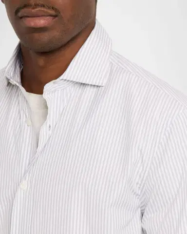 Brunello Cucinelli Men's Cotton Bachetta Stripe Button-Down Shirt | Thumbnail 5 Brunello Cucinelli Men's Cotton Bachetta Stripe Button-Down Shirt | Thumbnail 5