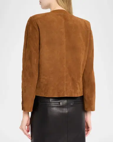 Saint Laurent Suede Collarless Short Jacket | Thumbnail 3 Saint Laurent Suede Collarless Short Jacket | Thumbnail 3