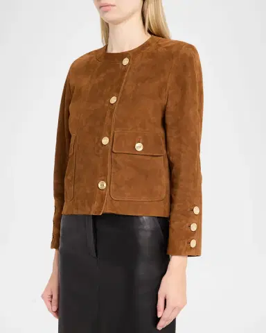 Saint Laurent Suede Collarless Short Jacket | Thumbnail 4 Saint Laurent Suede Collarless Short Jacket | Thumbnail 4