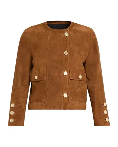 Saint Laurent Suede Collarless Short Jacket | Thumbnail 1 Saint Laurent Suede Collarless Short Jacket | Thumbnail 1