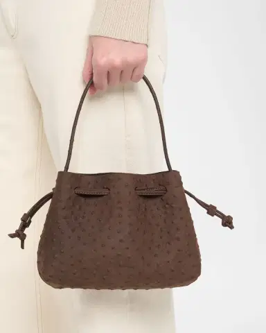 Mansur Gavriel Ostrich-Embossed Leather Drawstring Top-Handle Pouch | Thumbnail 2 Mansur Gavriel Ostrich-Embossed Leather Drawstring Top-Handle Pouch | Thumbnail 2