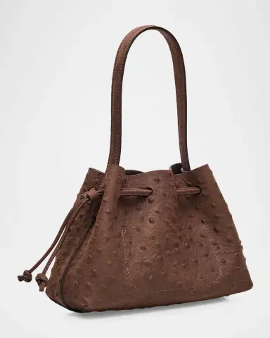 Mansur Gavriel Ostrich-Embossed Leather Drawstring Top-Handle Pouch | Thumbnail 3 Mansur Gavriel Ostrich-Embossed Leather Drawstring Top-Handle Pouch | Thumbnail 3