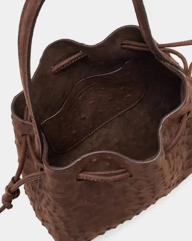 Mansur Gavriel Ostrich-Embossed Leather Drawstring Top-Handle Pouch | Thumbnail 4 Mansur Gavriel Ostrich-Embossed Leather Drawstring Top-Handle Pouch | Thumbnail 4