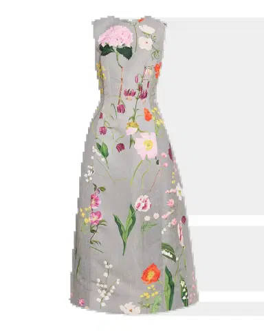 Oscar de la Renta Sleeveless Mixed Botanical Midi Day Dress | Thumbnail 5 Oscar de la Renta Sleeveless Mixed Botanical Midi Day Dress | Thumbnail 5