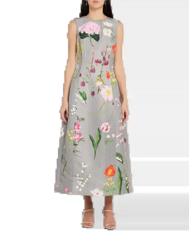 Oscar de la Renta Sleeveless Mixed Botanical Midi Day Dress | Thumbnail 6 Oscar de la Renta Sleeveless Mixed Botanical Midi Day Dress | Thumbnail 6