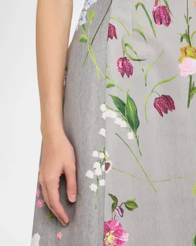 Oscar de la Renta Sleeveless Mixed Botanical Midi Day Dress | Thumbnail 8 Oscar de la Renta Sleeveless Mixed Botanical Midi Day Dress | Thumbnail 8