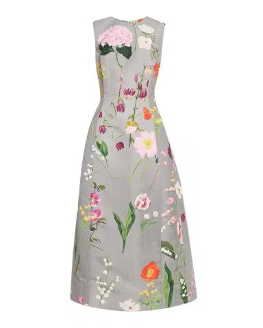 Oscar de la Renta Sleeveless Mixed Botanical Midi Day Dress | Thumbnail 1 Oscar de la Renta Sleeveless Mixed Botanical Midi Day Dress | Thumbnail 1