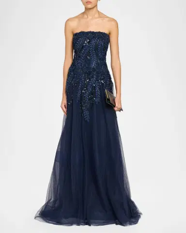 Rickie Freeman for Teri Jon Floral-Embellished Tulle Strapless Gown | Thumbnail 2 Rickie Freeman for Teri Jon Floral-Embellished Tulle Strapless Gown | Thumbnail 2
