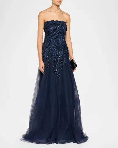 Rickie Freeman for Teri Jon Floral-Embellished Tulle Strapless Gown | Thumbnail 4 Rickie Freeman for Teri Jon Floral-Embellished Tulle Strapless Gown | Thumbnail 4