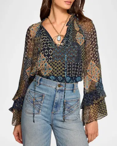 Ramy Brook Anya Raglan Geometric-Print Blouse | Thumbnail 2 Ramy Brook Anya Raglan Geometric-Print Blouse | Thumbnail 2