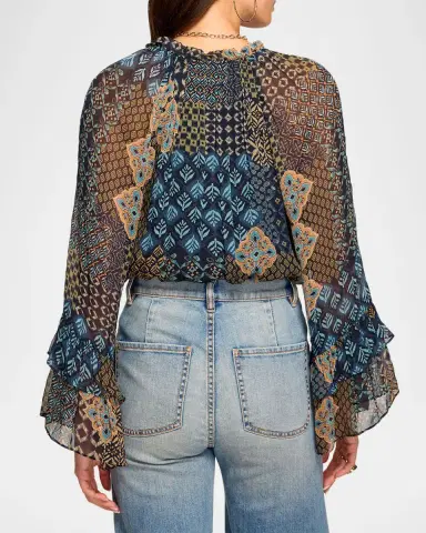 Ramy Brook Anya Raglan Geometric-Print Blouse | Thumbnail 3 Ramy Brook Anya Raglan Geometric-Print Blouse | Thumbnail 3