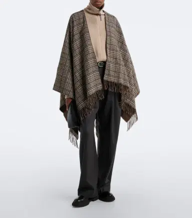Brunello Cucinelli Checked cashmere poncho | Thumbnail 3 Brunello Cucinelli Checked cashmere poncho | Thumbnail 3