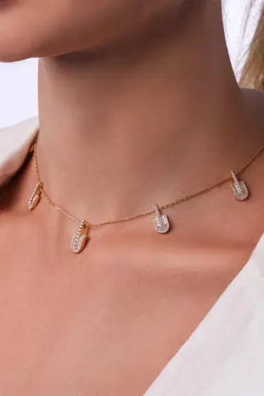 U LOS ANGELES Diamond Baguette Five Stacked U Necklace - Yellow Gold | Thumbnail 2 U LOS ANGELES Diamond Baguette Five Stacked U Necklace - Yellow Gold | Thumbnail 2