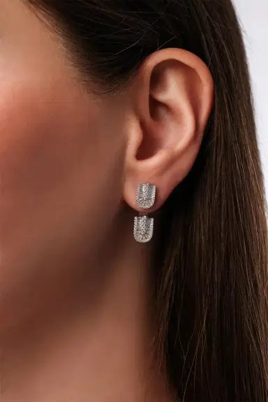 U LOS ANGELES Diamond Baguette U Floating Earrings - White Gold | Thumbnail 2 U LOS ANGELES Diamond Baguette U Floating Earrings - White Gold | Thumbnail 2